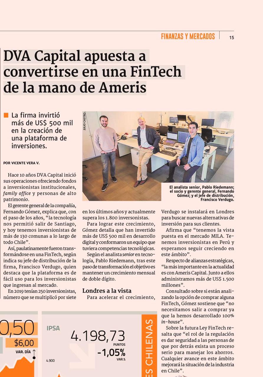 DVA Capital apuesta a convertirse en una FinTech de la mano de Ameris | Diario Financiero